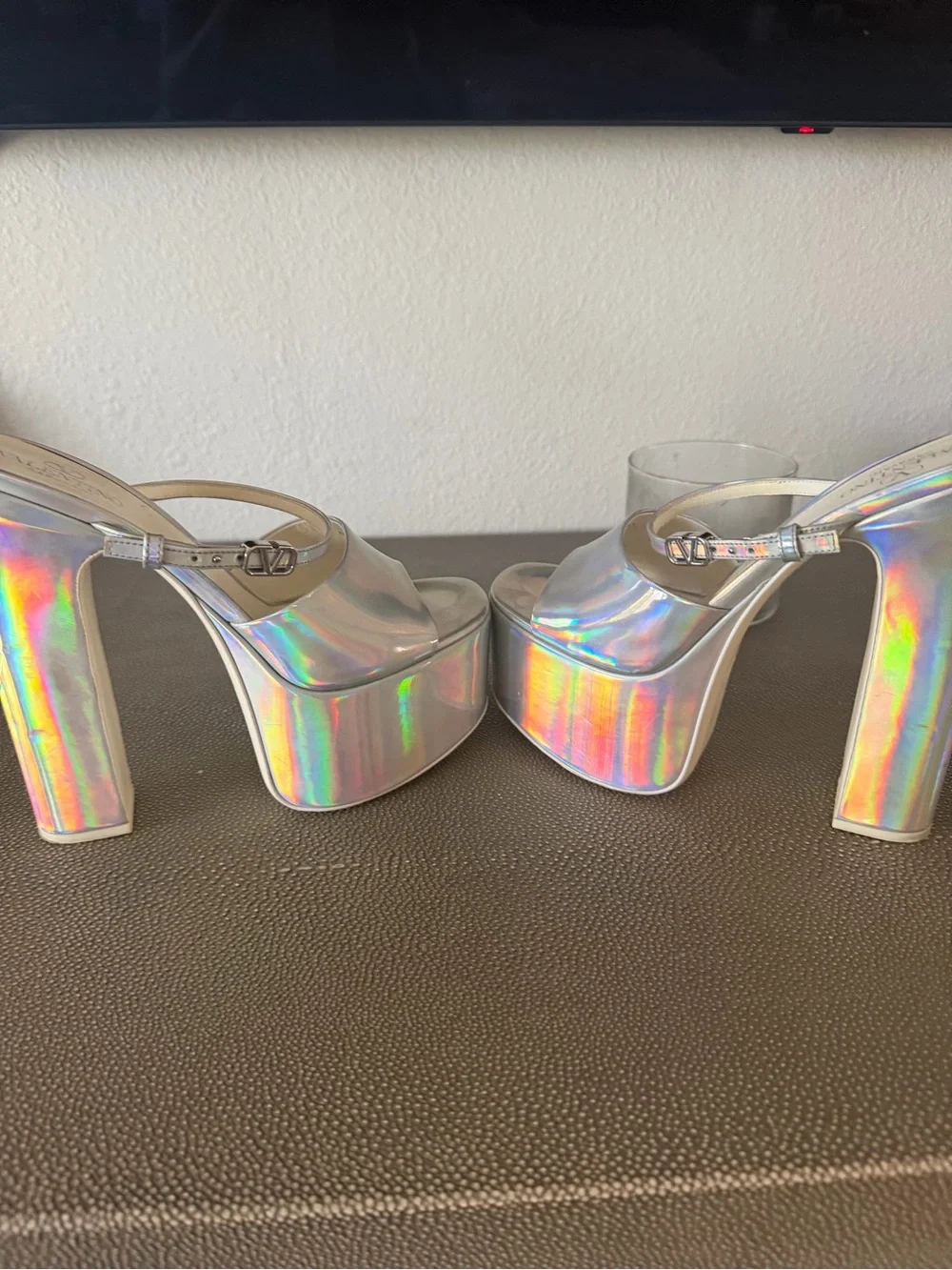 Holographic Platform High Heel Sandals - Silver